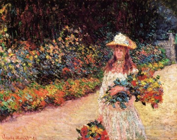  Giverny Painting - Young Girl in the Garden at Giverny Claude Monet Impressionism Flowers